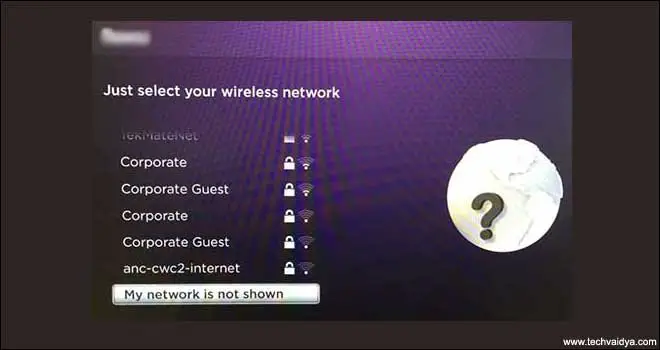 select wireless Network on Roku
