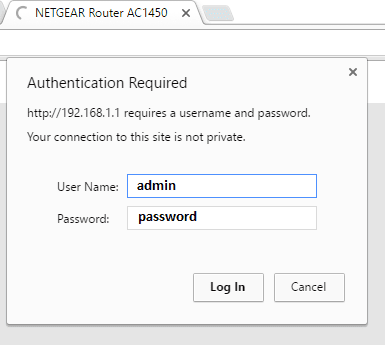 デフォルトのnetgearパスワードを入力します。