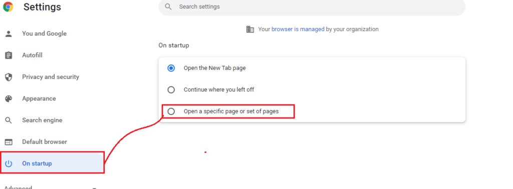 on startup and open specific page